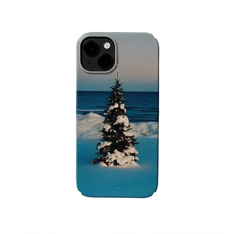 

Blue Christmas Tree By The Sea Phone Case for IPHONE 17 Air 16E 15 PROMAX 14 Plus 13 12 MINI 11PRO 16Plus XR Acrylic Phone Cover