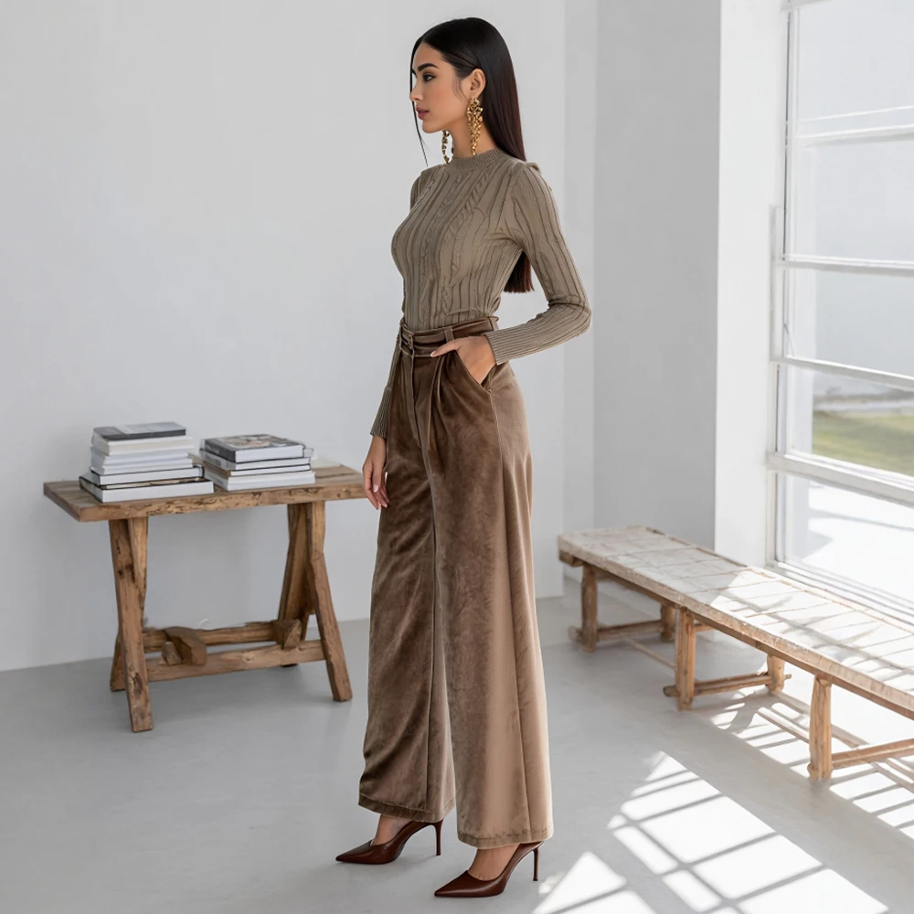 عارضة السراويل الساق مستقيمة كامل طول تناسب منتصف الخصر المرأة الخريف أزياء السراويل مريحة فضفاضة نمط لا الديكور #3