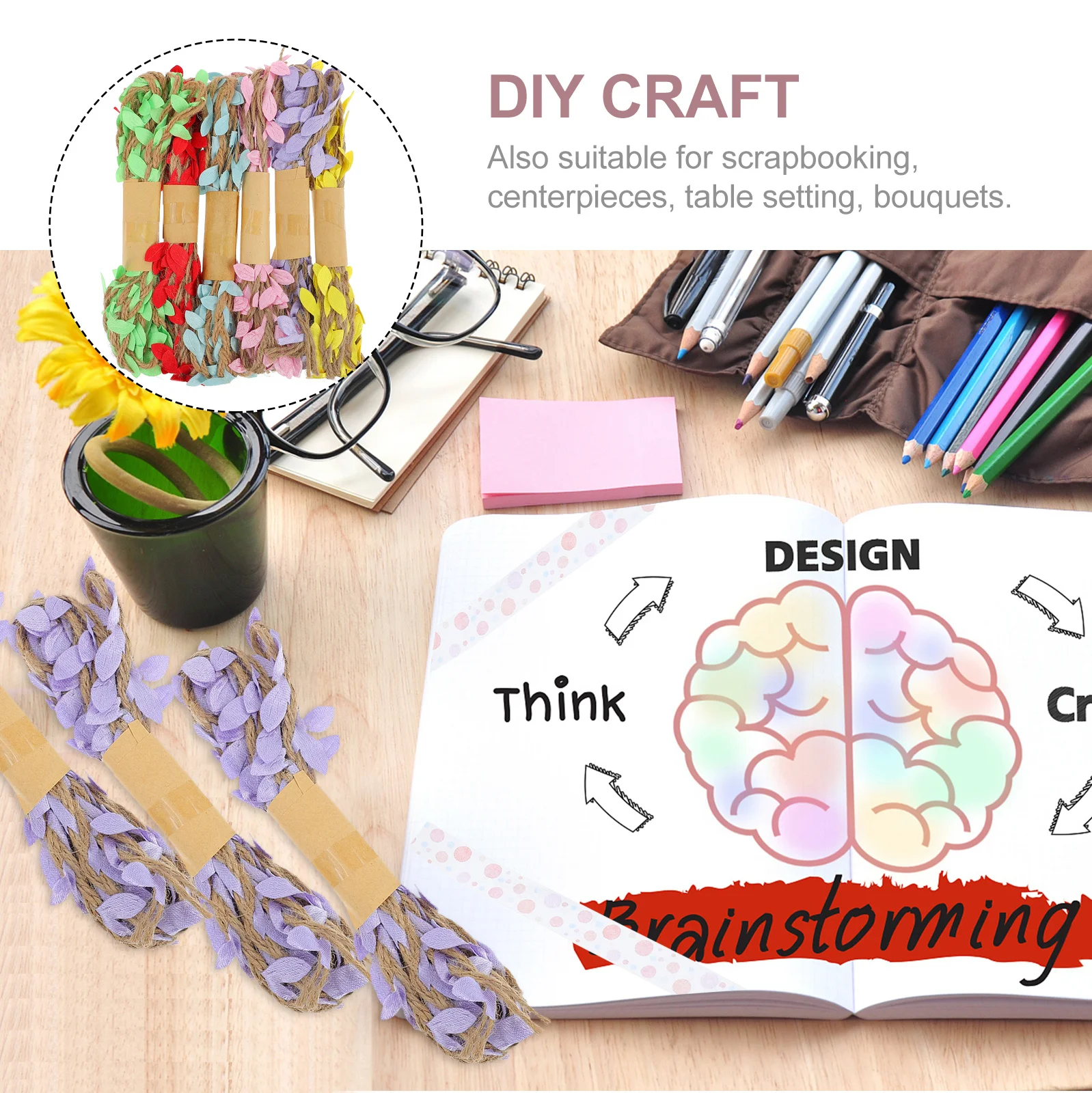 

6pcs Diy Artificial Leaf Rope For Craft Projects Decorative Rope Gift Wrapping Wedding Decoration Scrapbooking Rustic Garden