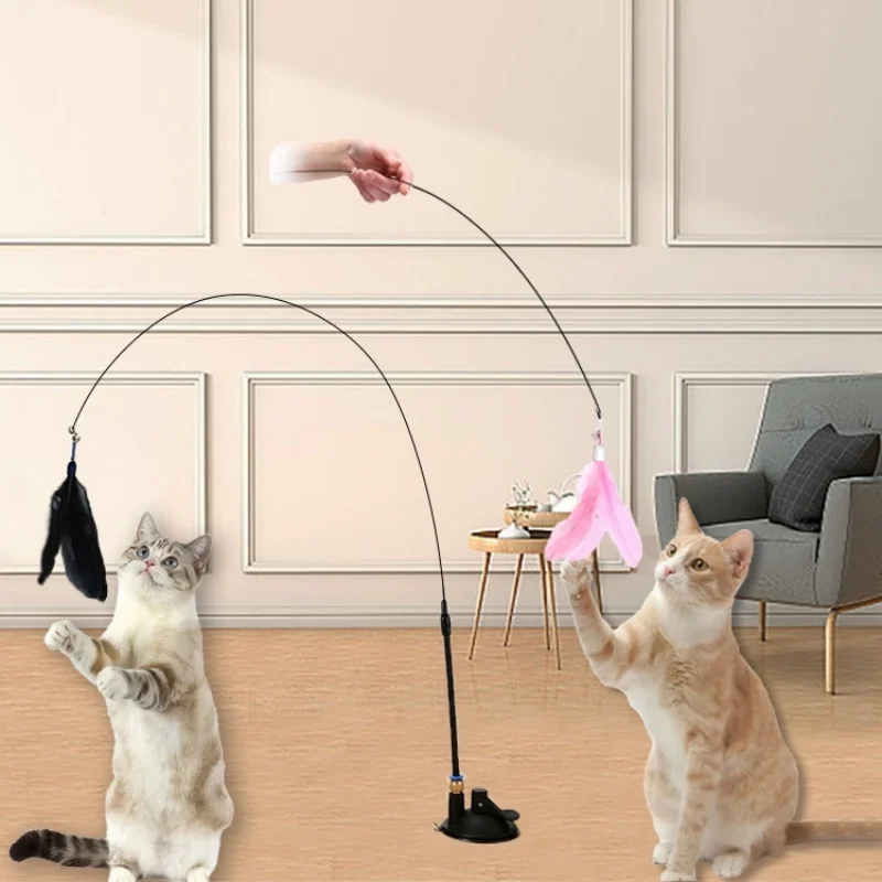 

Cat Teaser Toy - Interactive Bell & Feather Wand - Long Suction Cup Pole for Exciting Playtime Adventures - Ultimate Cat Toy