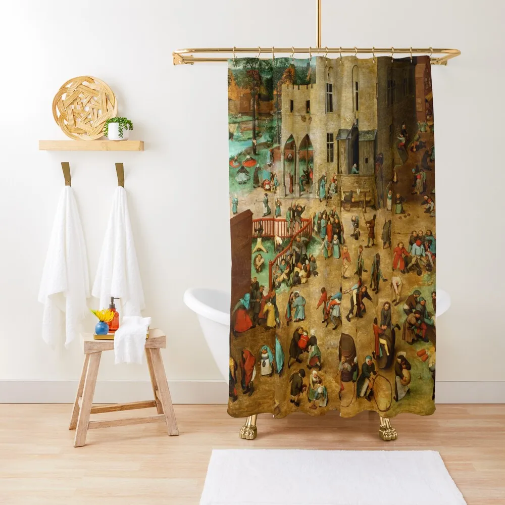 

Childrens Games by Brueghel the Elder Shower Curtain Bathroom Accessory Bathroom Decor Waterproof Shower And Anti-Mold Curtain