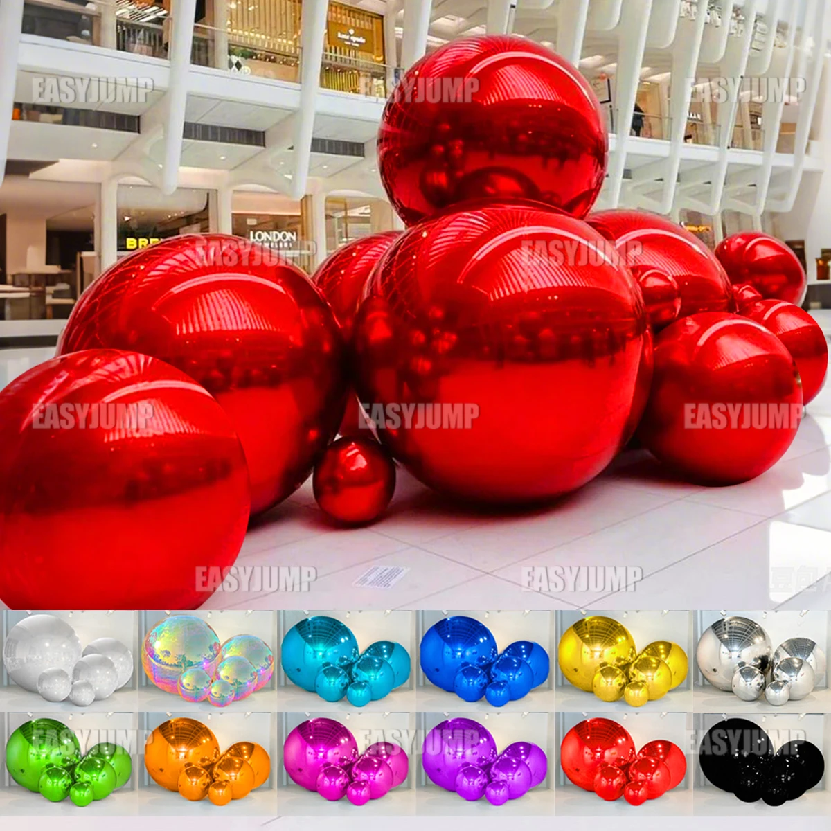 Red Big Shiny Balls Inflatable Mirror Sphere Double Layer PVC Reusable Hanging Mirror Balloon Inflatable Ball For Party Decor