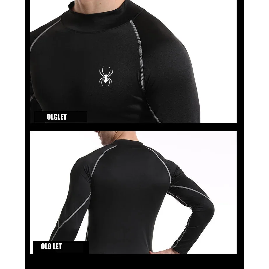 Mens Running T-shirts Compression Long Sleeve Sport Shirts Spider Printing Fitness Training Jogging Gym Quick Dry Tee image 3