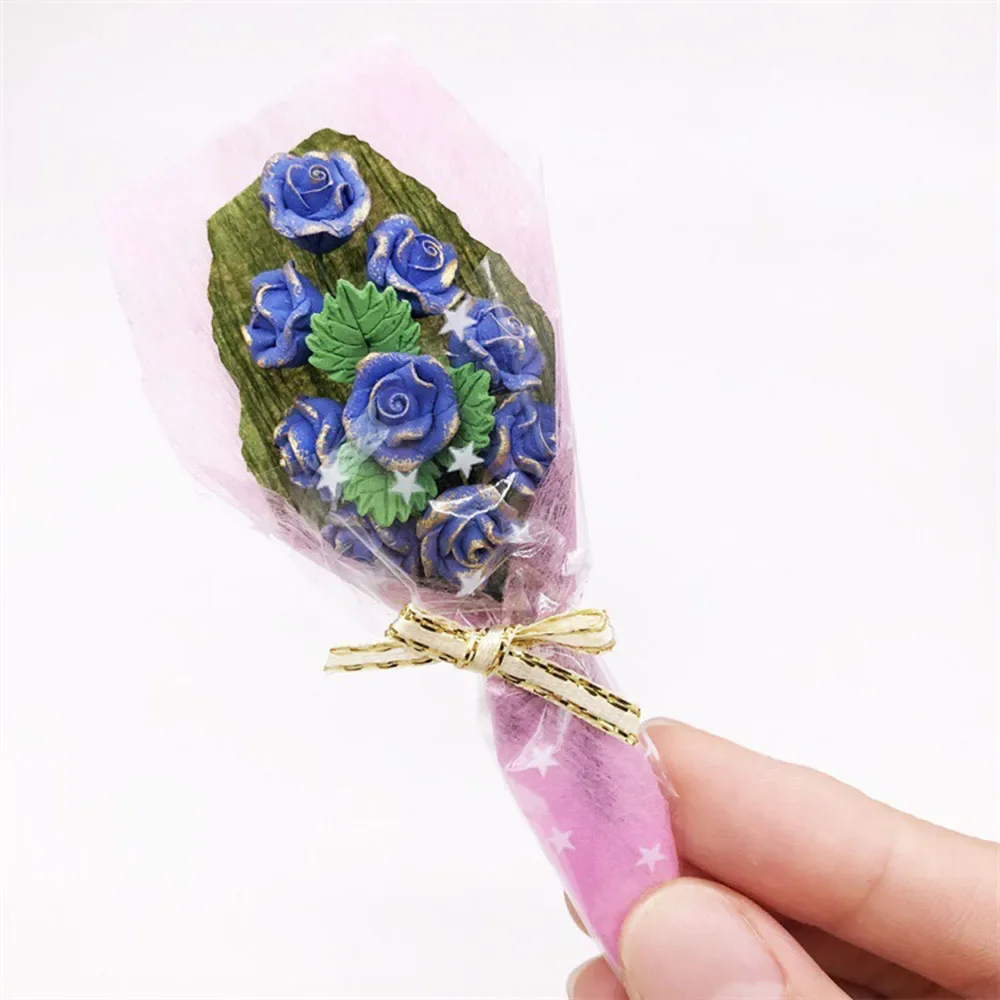 1/12 Dollhouse Miniature เรซิ่น Rose Bouquet มินิดอกไม้ของเล่นสําหรับตุ๊กตาอุปกรณ์ House ตกแต่ง ob11 bjd