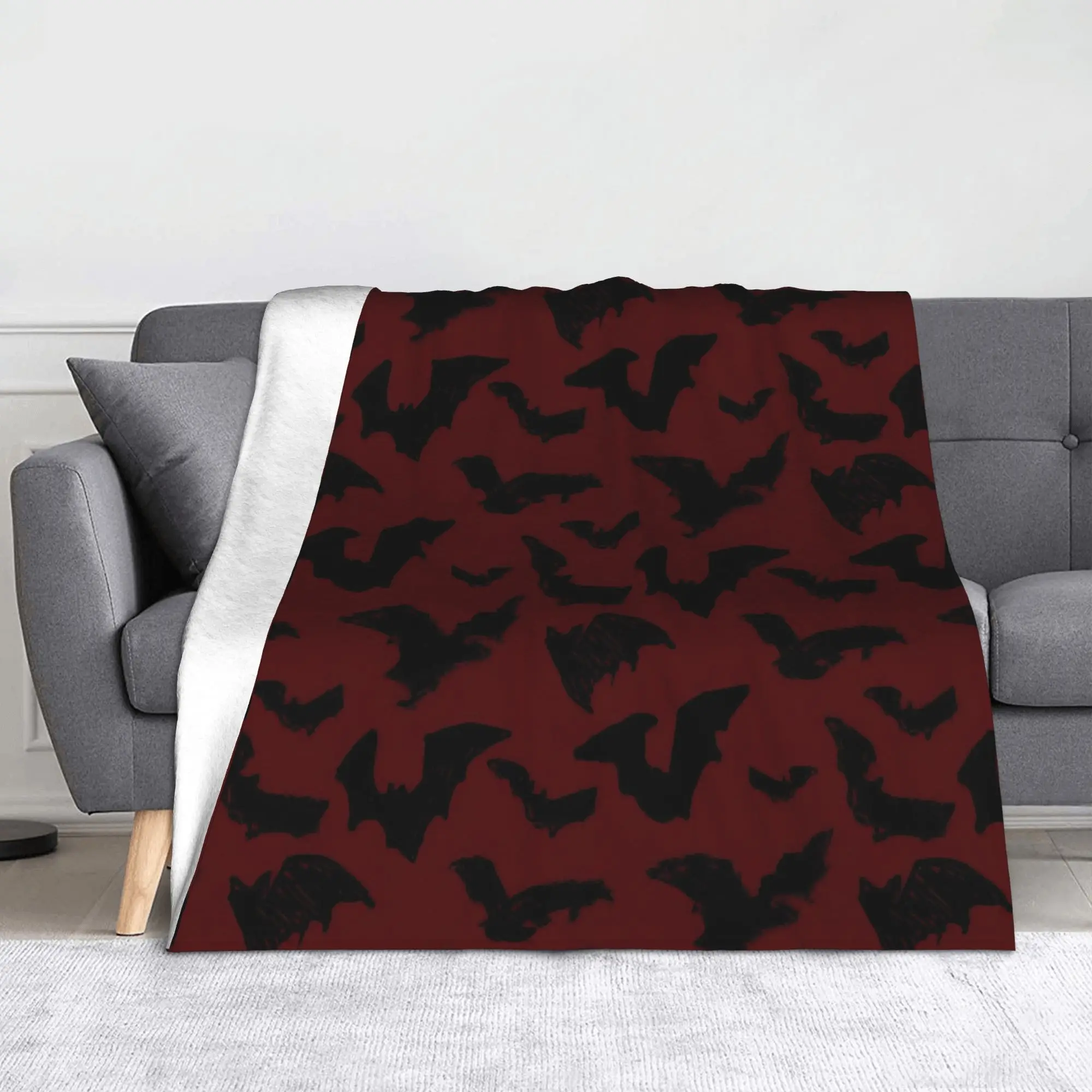 Bats Red Halloween Blankets  Fuzzy Throw Blankets Summer Air Conditioning Printed Soft Warm Bedspreads