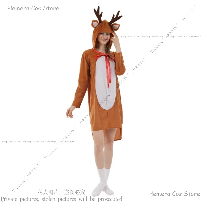 Cute Reindeer Christmas Costume Party Bar Atmosphere Funny Costume Santa Lady Moose Costume Halloween Party Woman Dress Set