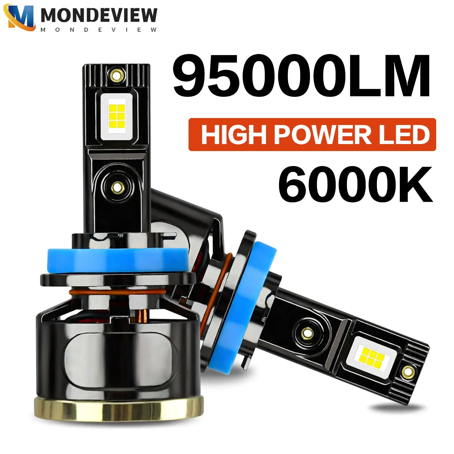 MONDEVIEW 2pcs high brightness A18 H1 H4 H7 H11 9005 9006 car LED headlights 6000K 95000LM 460W running lights