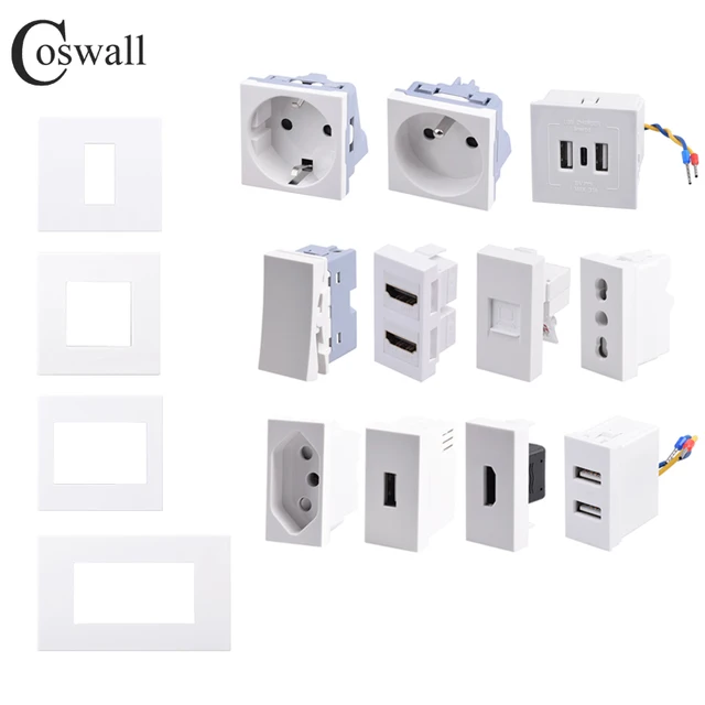 Gniazdo ścienne EU Brasil Chile + gniazdo internetowe CAT6 do telewizji satelitarnej, złącze ładowarki HDMI 2.0 i USB 3.0 typu C Moduł DIY