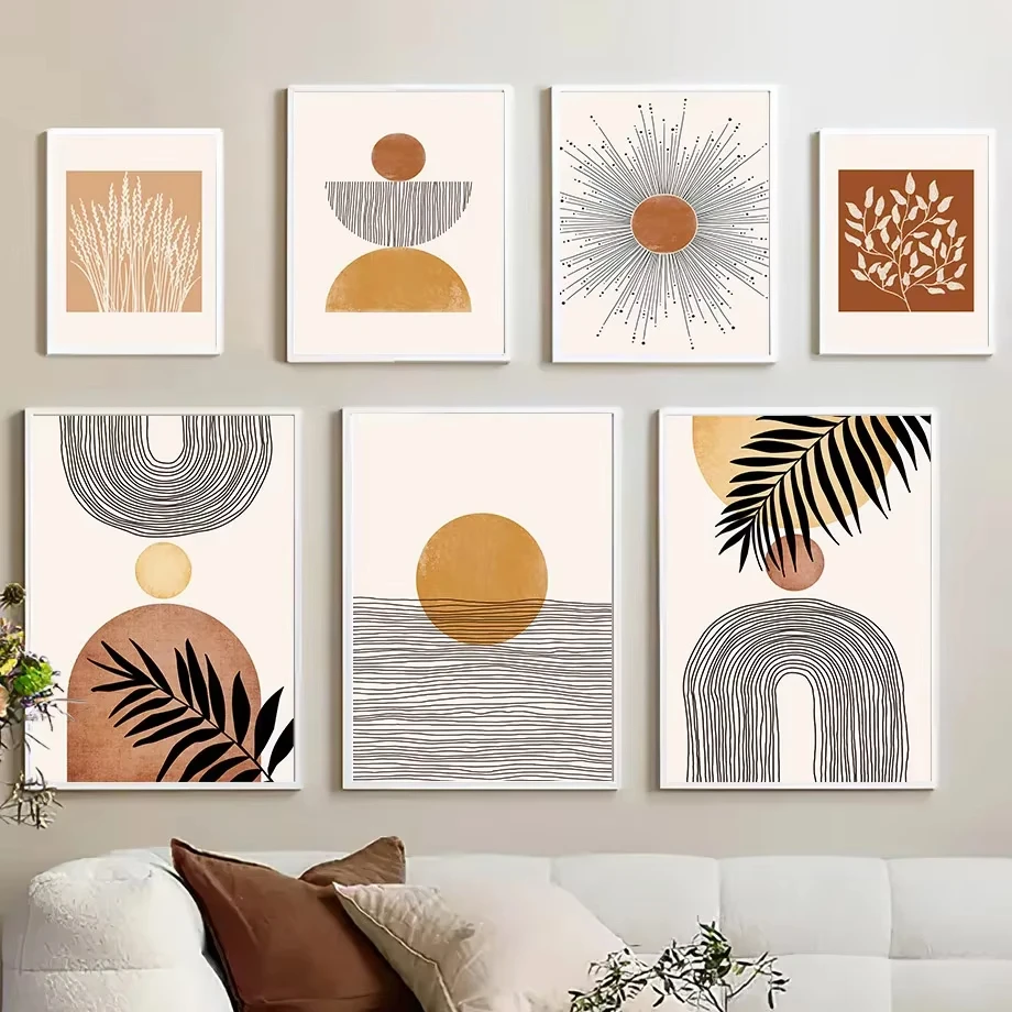 

Abstract Sun Line Leaves Geometric Boho Posters Canvas Painting Wall Art Print Pictures Bedroom Living Room Interior Home Decor