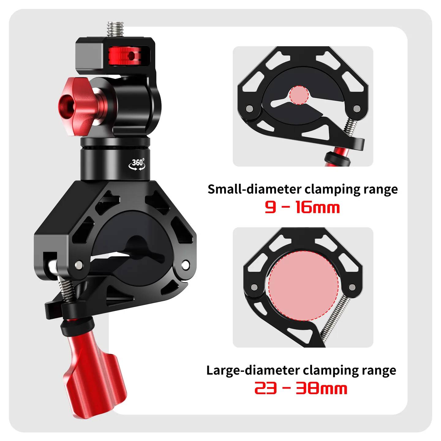 Handle Knob & Dual Gear Locking Shockproof Ballhead Camera Mount Bike Handlebar Clamp for Action Camera Monitor Cycling Bracket