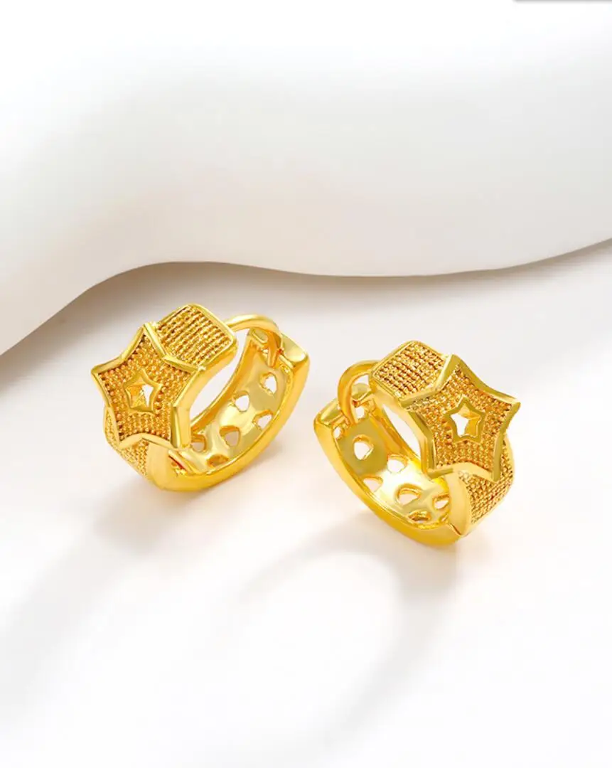 2PCS Gold Color Plated Bold Star Hoops Tarnish Resistant For Women Huggies Earring Piercing Accessory Jewelry Gift F1832