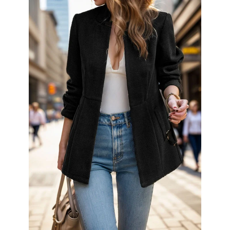 2024Women's Jacquard Stitching Temperament Commute Thick Wool Cloth Coat Women