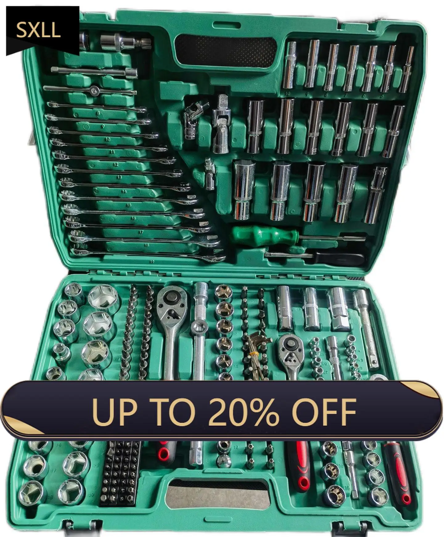 

SXLL 216 Pieces Auto Repair Wrench Ratchet Wrench Steel Auto Tools DIY Auto Mechanic Home Kit Set