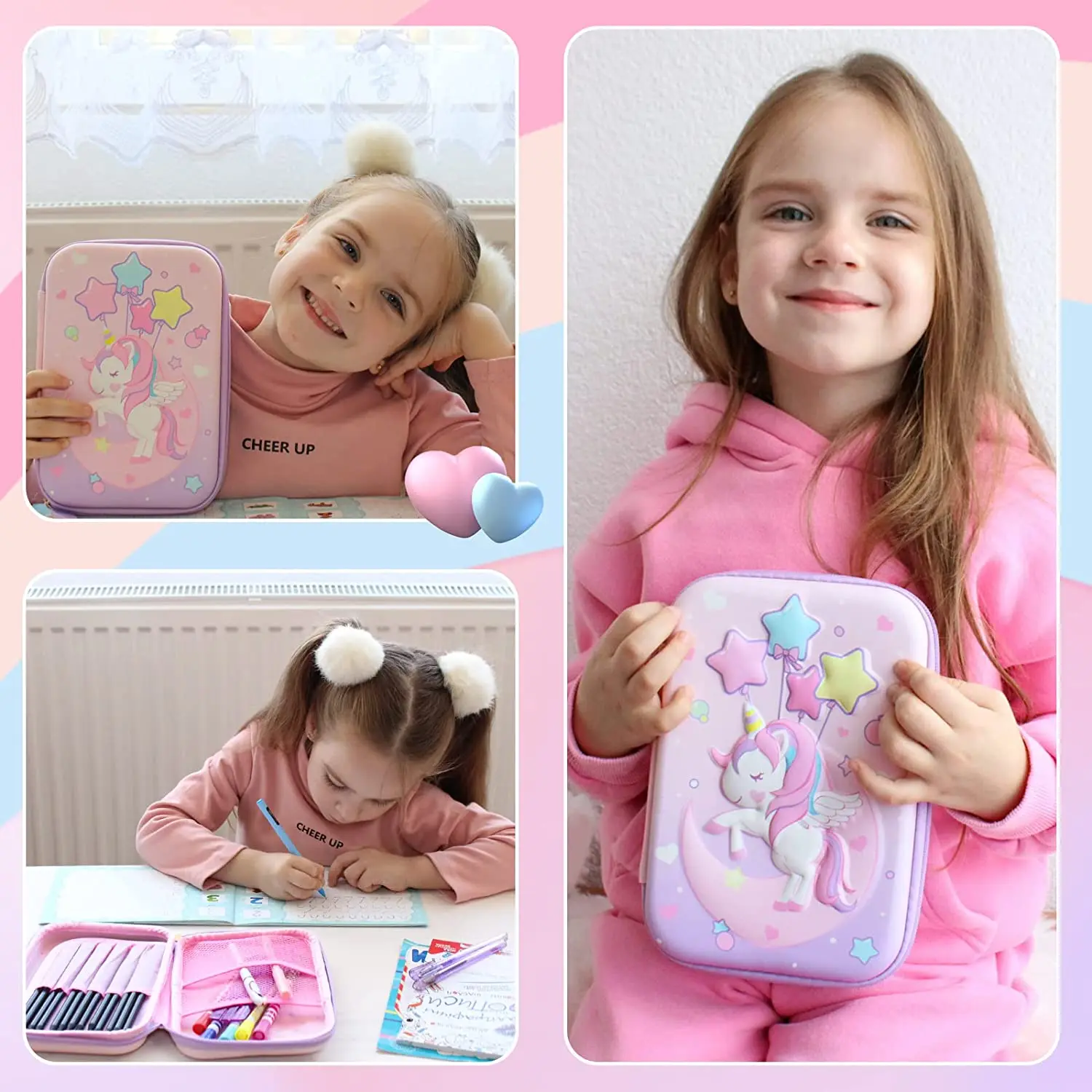 3D Kawaii Lápis Case para Meninas e Meninos, Estética Unicórnio Organizador, Bonito Pen Pouch, Material de Escritório Escolar, Estudantes Papelaria