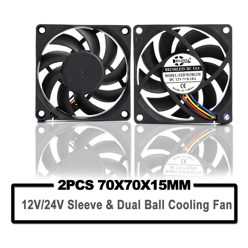 

2pcs SXDOOL 70mm fan 7cm DC 12V 24V Brushless 2PIN 3PIN DC Cooler Fan 70x70x15mm 7015 For Computer PC CPU Case Cooling