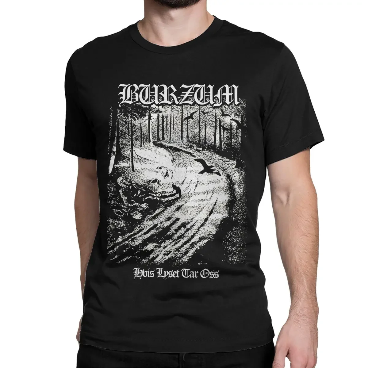 Hvis Lyset Tar Oss Black  Band T-Shirt Men Women's Round Collar 100% Cotton T Shirt Burzum Short Sleeve Tees Plus Size Tops