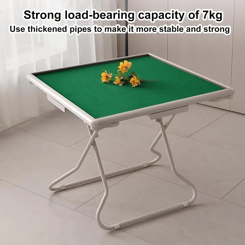 Mahjong Table, Mahjong Table Foldable, Domino Table with Drawers and Cup Holders, PVC Straight Edge Card Table (Brown)