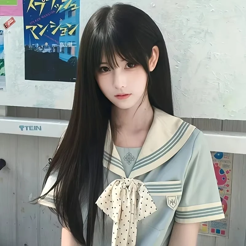 Peluca sintética negra con cabello largo liso - accesorio para fiesta de Halloween, cosplay y uso diario - con banda de alta temperatura 3