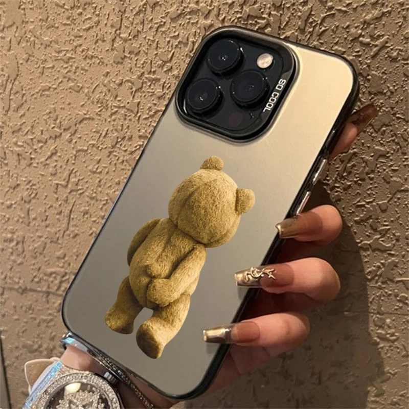 New Cartoon Teddy Bear Matte Laser Phone Case For Samsung Galaxy S24 S23 S22 S21 Ultra Plus S20 FE A14 A34 A13 A23 A33 A52 Cover