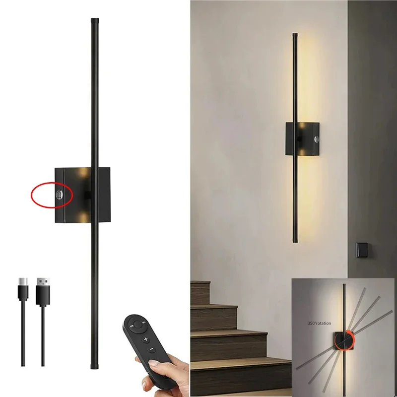 

Modern LED Rechargeable Wall Lamp Black Gold Wiring-Free Make-up Wall Lamp For Living Room Bedroom Remote Control Indoor Lights