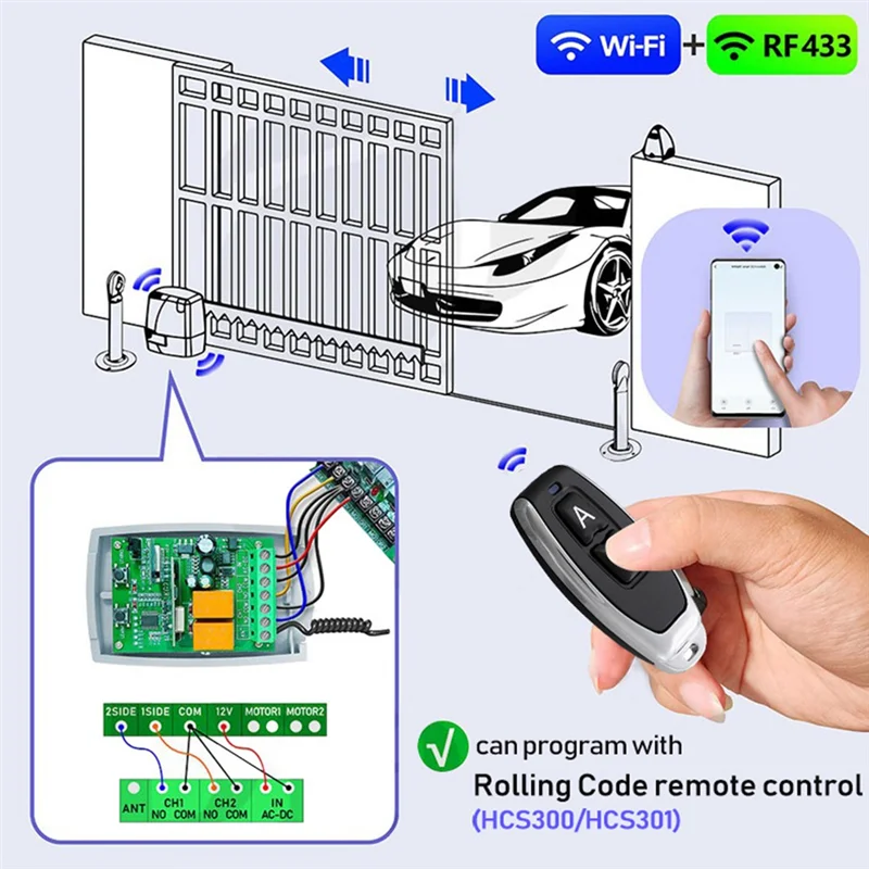 ABPR-Wifi RF Rolling Code Garage Gate Sliding Door Opener Tuya Smart Switch Wireless Remote Control 12V 24V Receiver