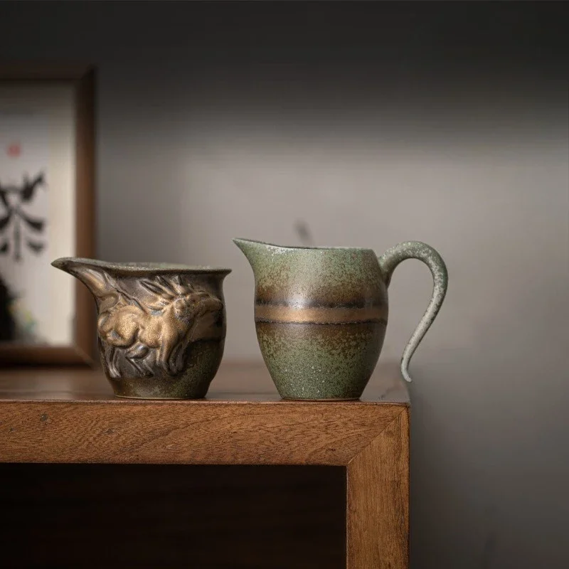 Antique Kiln Change Aono Fair Cup Ceramic TeaSea TeaSet Retro KungFu TeaSet Accessories Male Cup Uniform TeaCup Room Ornaments