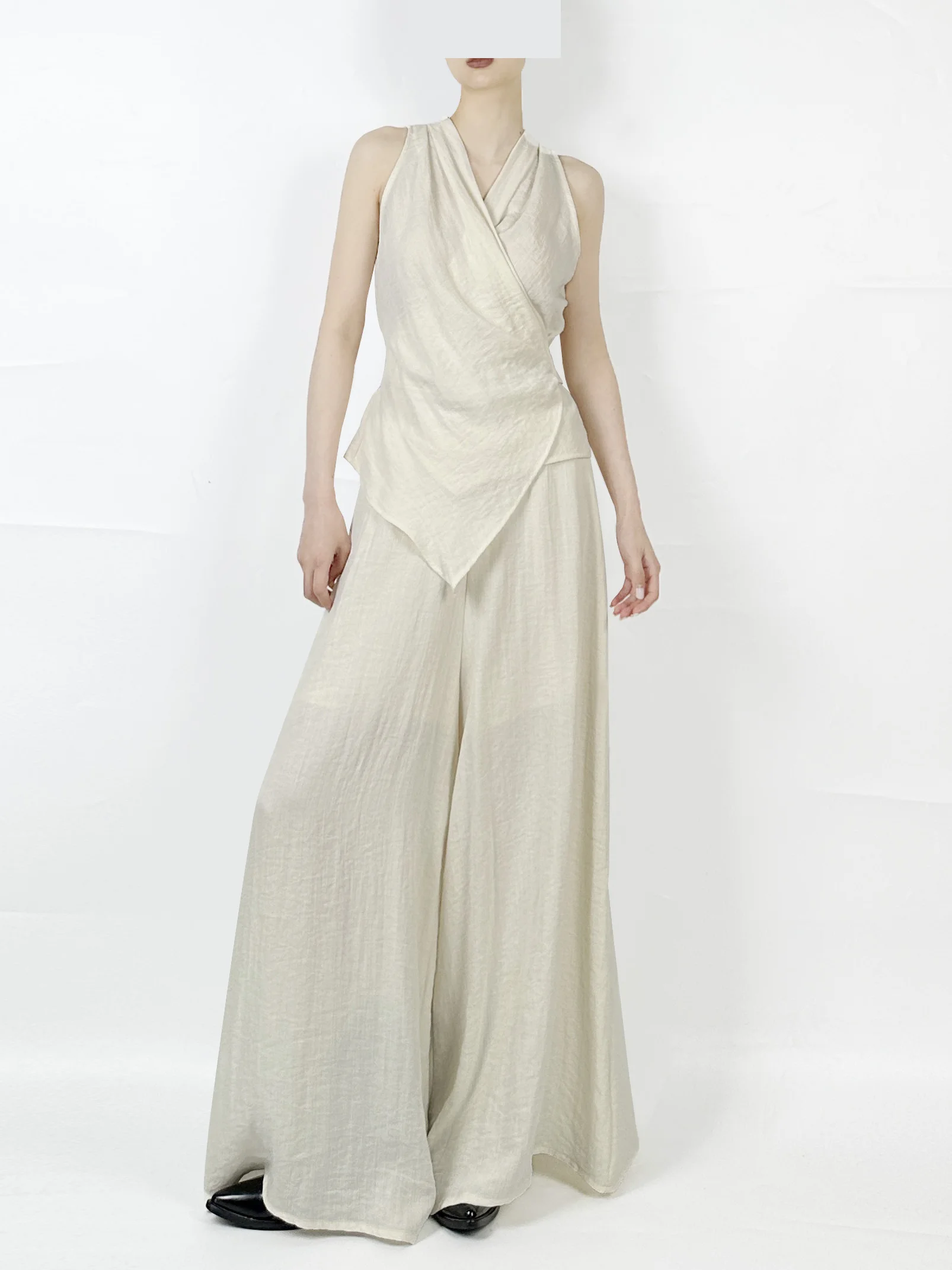 

Minimalist V-neck Sleeveless Vest Wide-leg Pants Two-piece Set Women's Loose Comfortable High-waist Pure Color Spring Summer ...