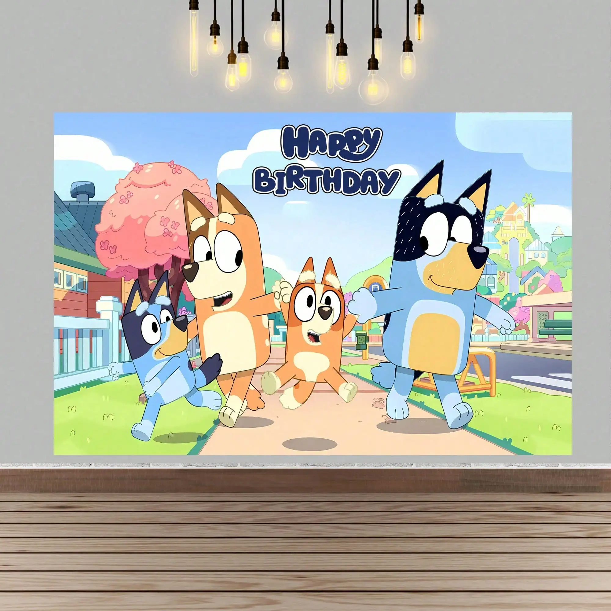 Bluey - Family Portrait Birthday Backdrop for the Bluey House - Dog-themed Birthday Poster for the Bluey Family