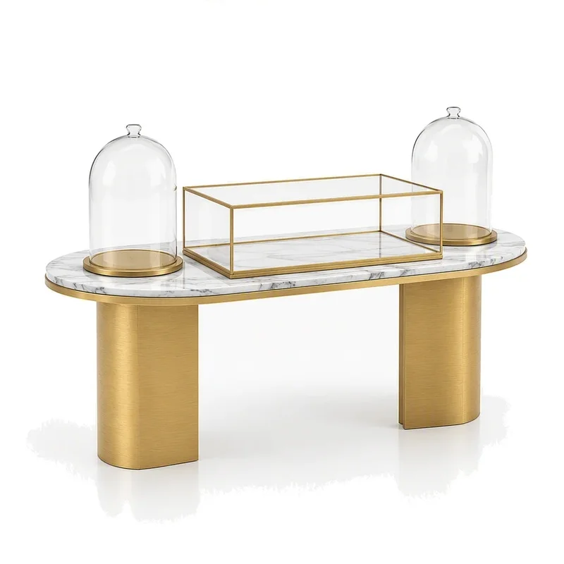 custom.Custom Dome Shaped Jewelry Display Pedestal Glass Cloche LED Lighting Retail Store Boutique Distributor
