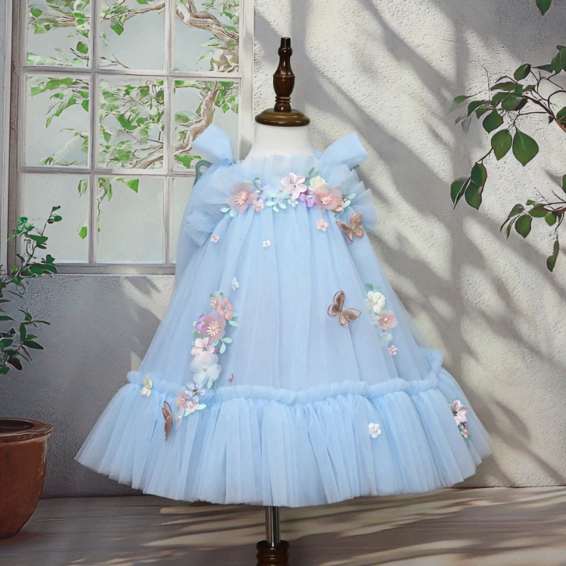 Dress Girl 2026 Children Applique Tutu  Wings Princess Gown Pageant Formal Party Attire Kids Birthday Celebration Sparkly Outfit