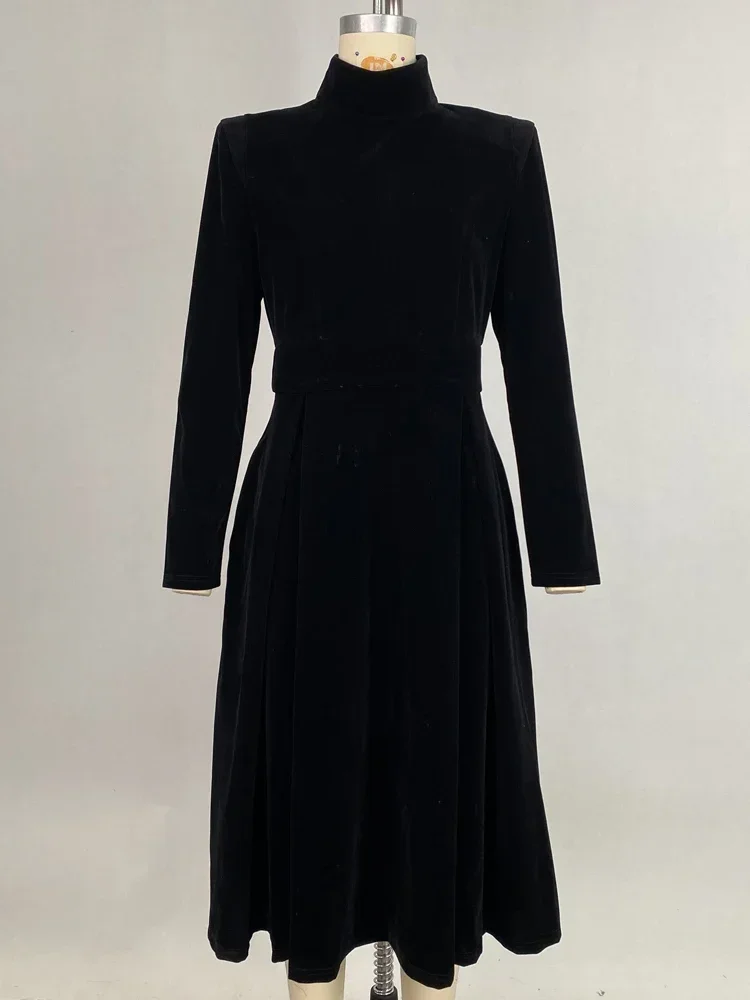 Beautyblue-女性のイブニングドレス,ハイカラーのミドル丈ドレス,新しい黒の長袖,エレガントなイブニングドレス,カジュアルな集まり