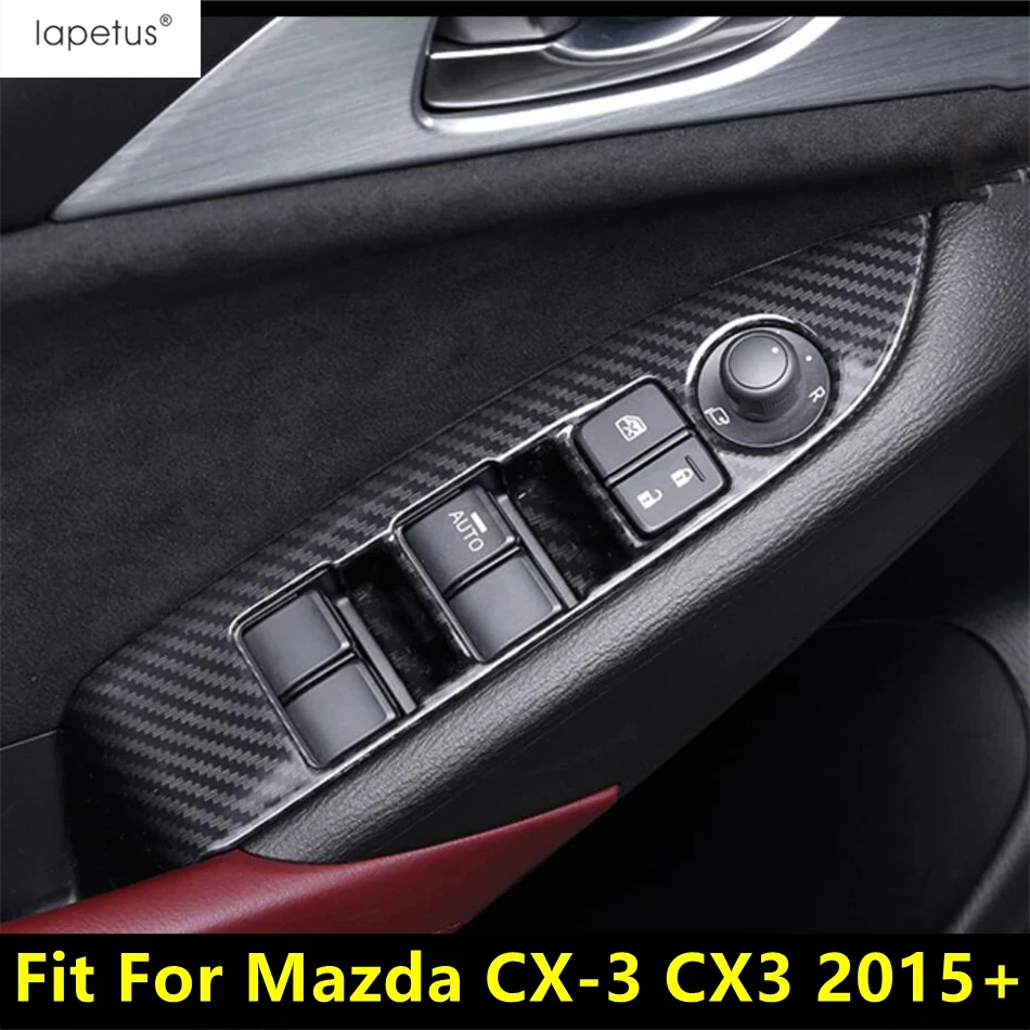 Car Inner Door Armrest Window Lift Button Panel Decoration Cover Trim For Mazda CX-3 CX3 2015 - 2021 Carbon Fiber Accessories