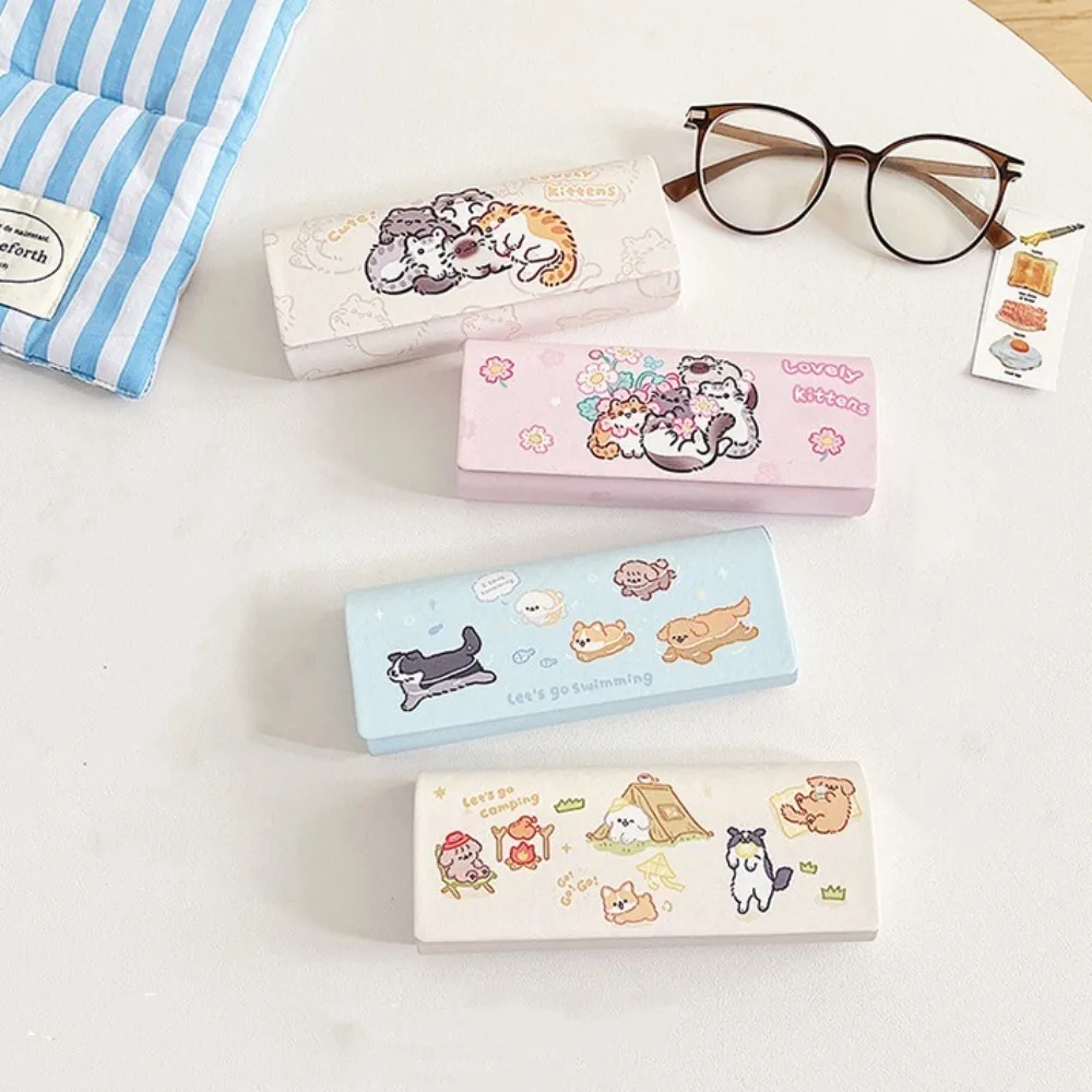 Portable Cute PU Leather Glass Case Hard Shell Glass Protection Glass Box Cat Pattern Sunglasses Storage Box Men