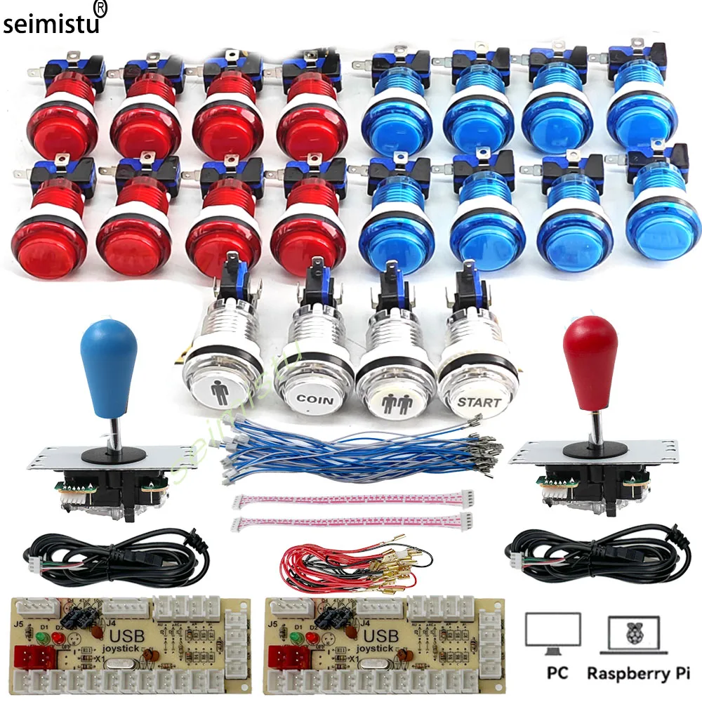 

2-Player LED DIY Arcade Kit DIY Light Push Button American Style Joystick USB Encoder Cables For PC Raspberry Pi Mame Parts