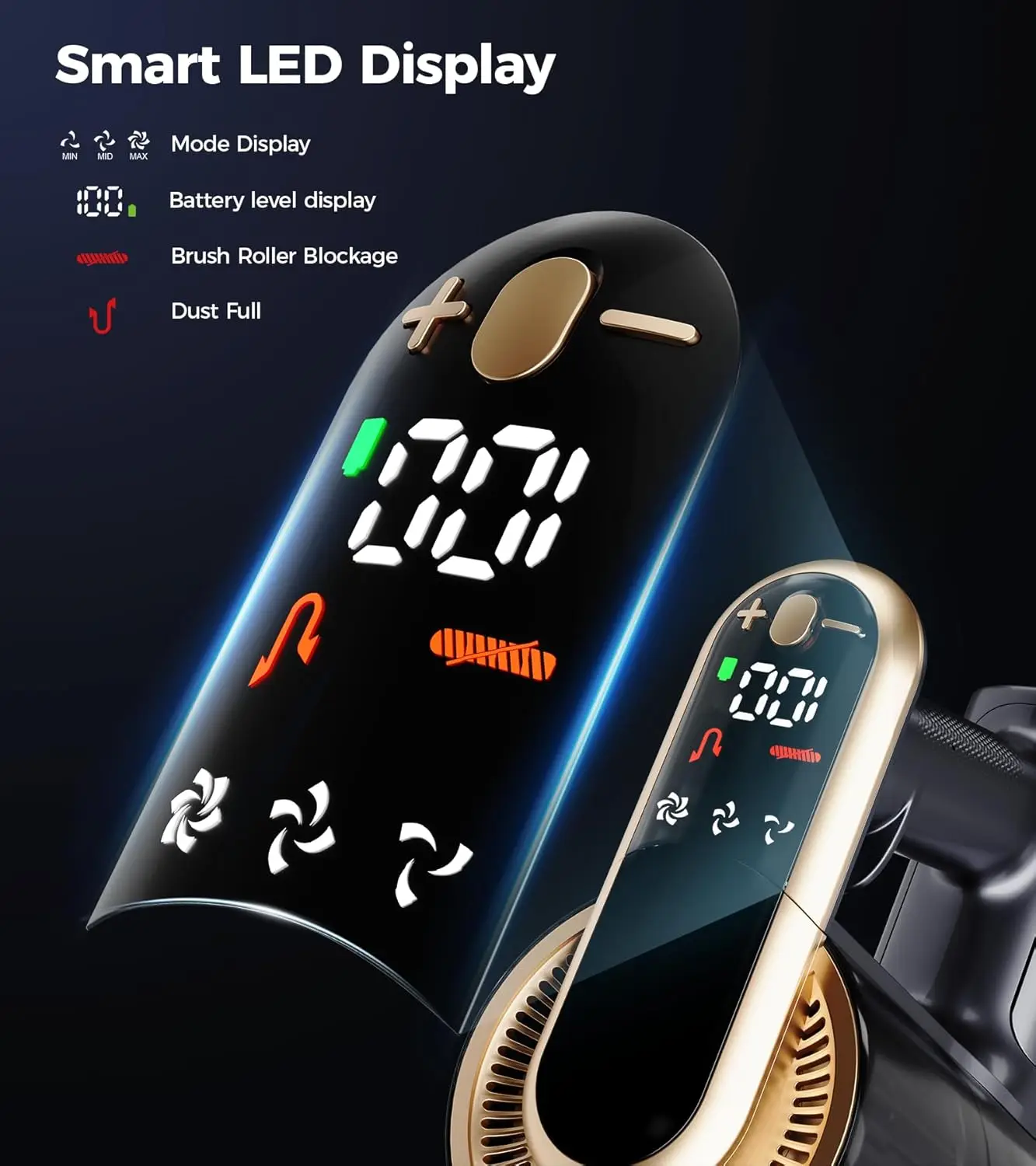 Kabelloser Staubsauger, 550W 45Kpa 65 Minuten Selbststehend mit LED-Anzeige für Tierhaare, Teppiche und Hartböden