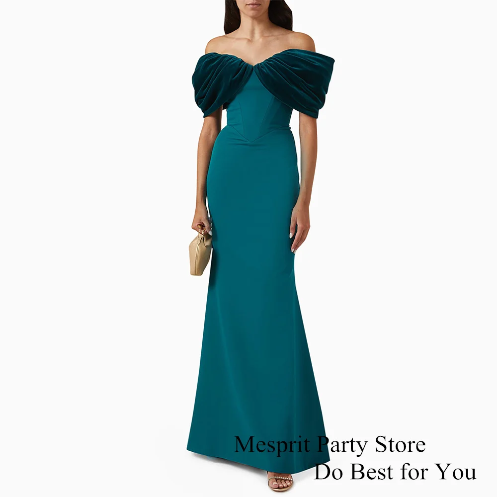 Lake Blue Mermaid Prom Dress for Woman Customized Off Shoulder V Neck Floor Length Simple Evening Dresses Bridesmaid Party Gown