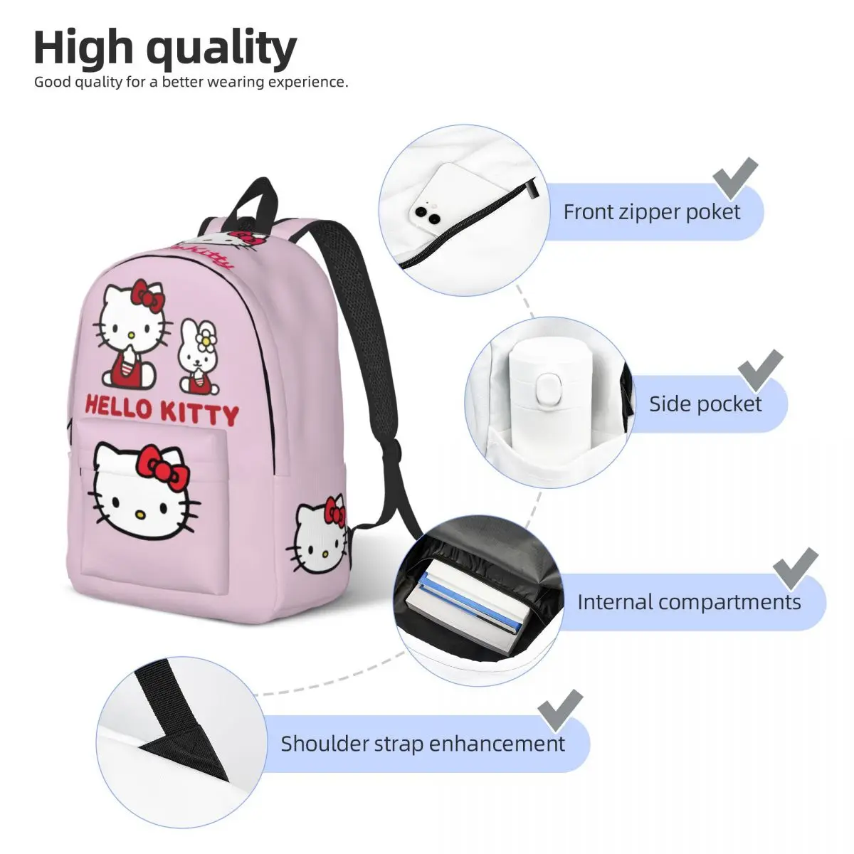 Sanrio Merch Hello Kitty Backpack for Girls Women Student School Book Bags Daypack Middle High College Bag Outdoor