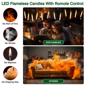 Halloween Floating Candles with Magic Wand Flickering Warm Light LED Flameless Candle Taper Candles for Christmas Party Home Party Decor 2