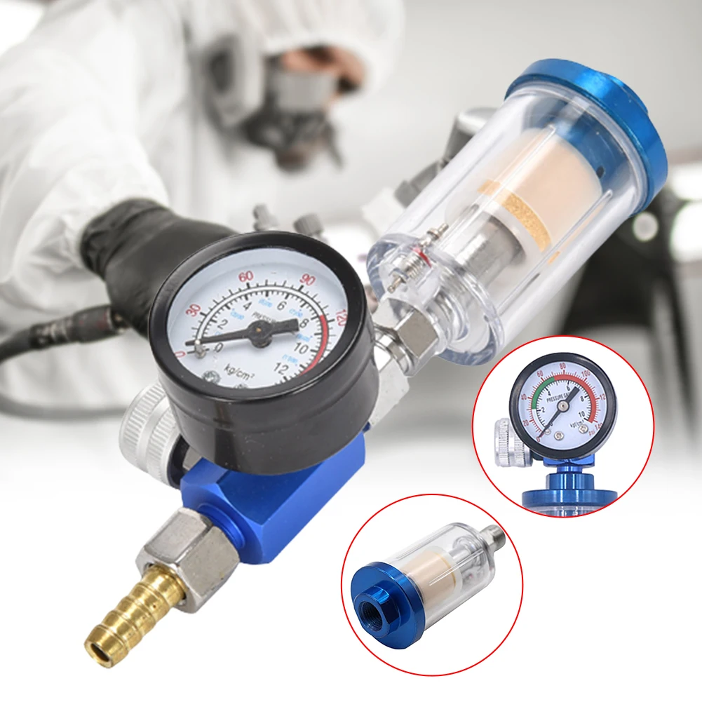 Spray Gun Regulator HVLP Sprayer Air Regulator Pressure Gauge +In-line Water Trap Filter JP/EU/US Adapter for Spray Gun Air Tool