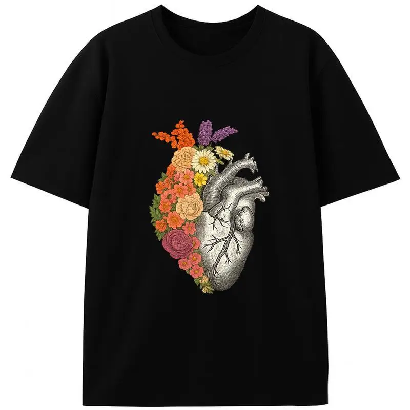 

Anatomical Floral Heart Shirt 2025 Vintage Botanical Art Tee for Men Med Student Gift Artistic Graphic T-Shirt Nature Inspired