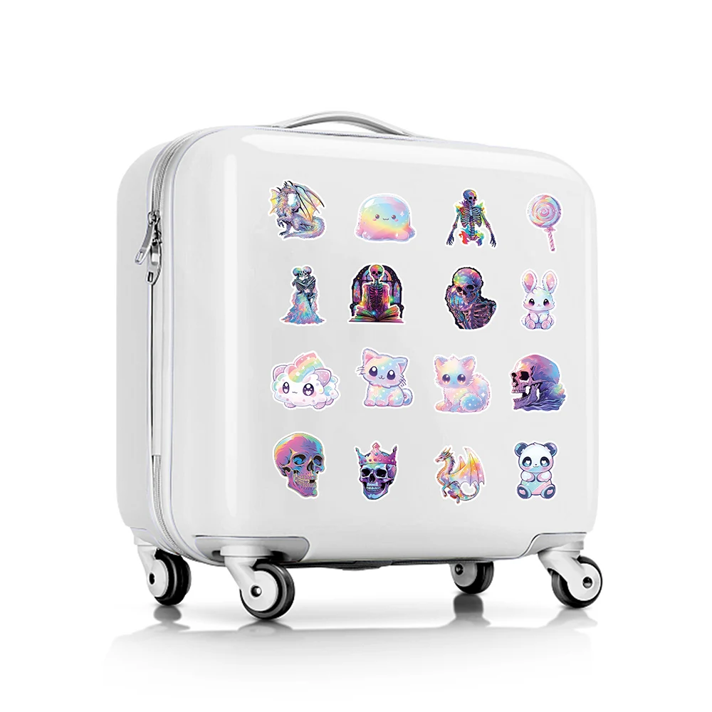 10/30/50pcs Cool Holographic Laser Skull Cartoon Stickers decalcomanie Laptop Phone bagaglio valigia decorazione Sticker per bambini giocattoli