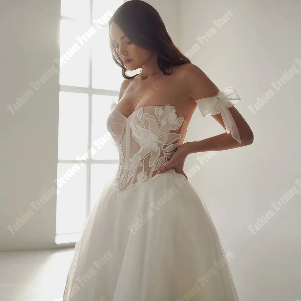 Exquisite Shining Tulle Women Wedding Dresses Backless Bride Gowns For Formal Party Off The Shoulder Floor Mopping Vestidos 2024