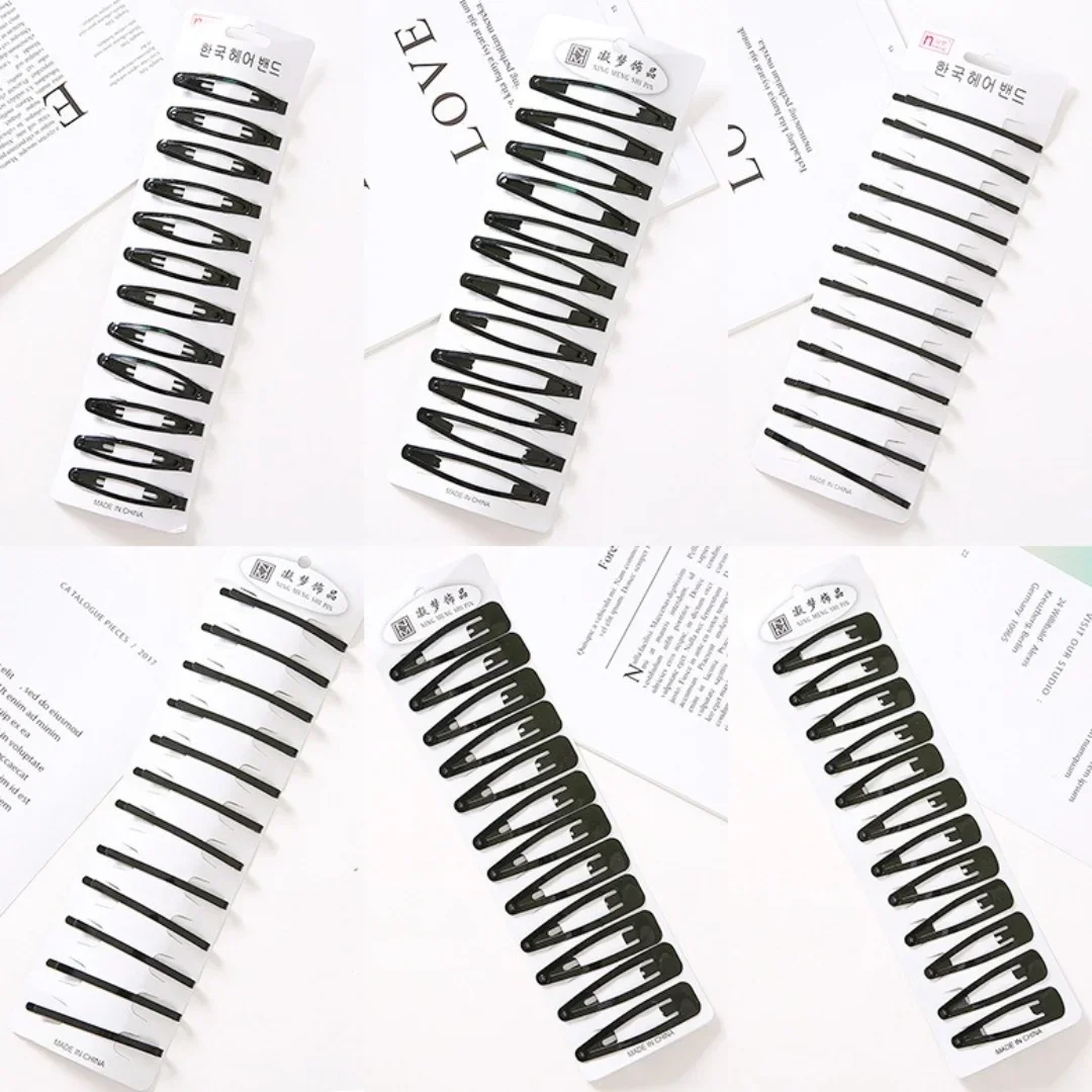 12Pcs Simple Black One Word Clip Hairpin With Bangs Invisible Side Clips Fixed Gadget Hairpin For hairstyle Wholesale