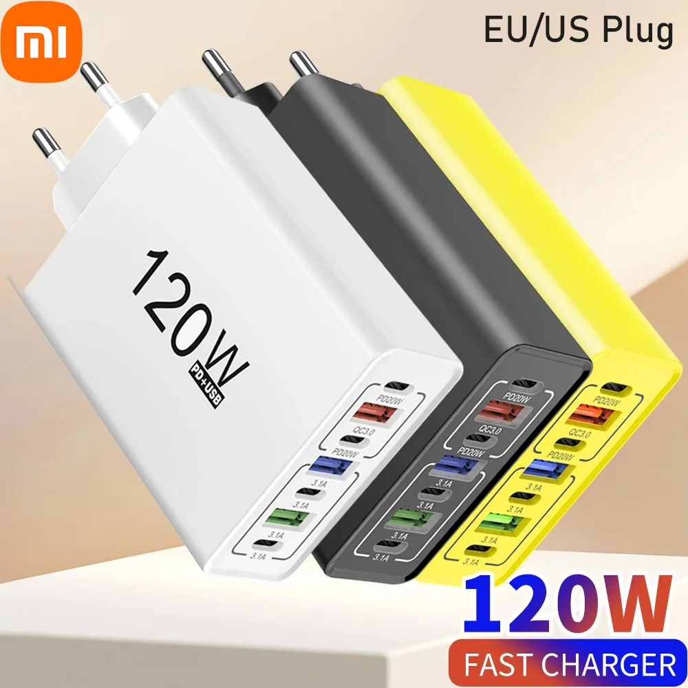 Зарядное устройство Xiaomi USB C, 120 Вт, быстрая зарядка 3,0, многопортовая быстрая зарядка, настенный адаптер типа C для iPhone 16, Huawei, вилка стандарта ЕС/США Зарядное устройство Xiaomi USB C, 120 Вт, быстрая зарядка 3,0, многопортовая быстрая зарядка, настенный адаптер типа C для iPhone 16, Huawei, вилка стандарта ЕС/США