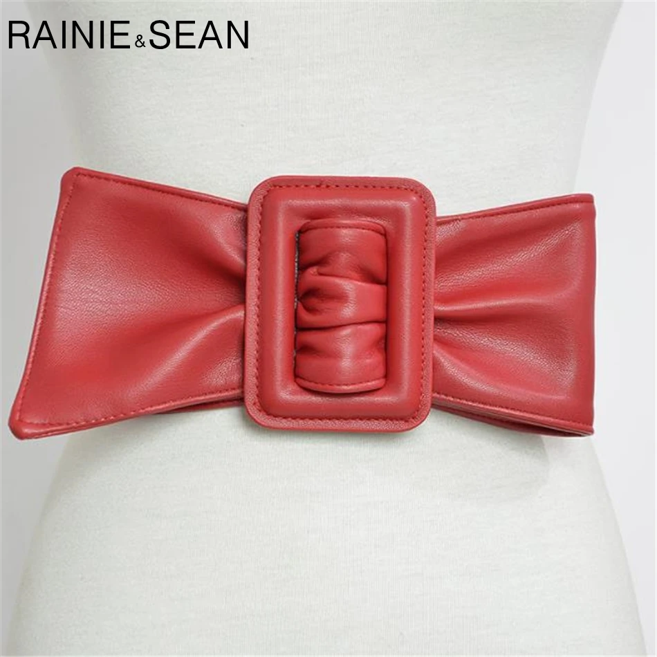 RAINIE SEAN Women Wide Belts For Dresses Leather Big Bow red Cummerbund Ladies Fashion 2024 Brand Solid Female Wide Waist Belt