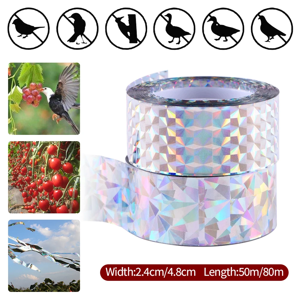 50/80M Anti Bird Tape Flashing Reflective Bird Repellent Scare Tape Pigeons Crow Keep Away Double-sided Bird Repeller Ribbon