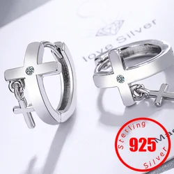 Stamp 925 Sterling Silver new women's fashion jewelry high quality Cubic Zirconia cross simple temperament earring