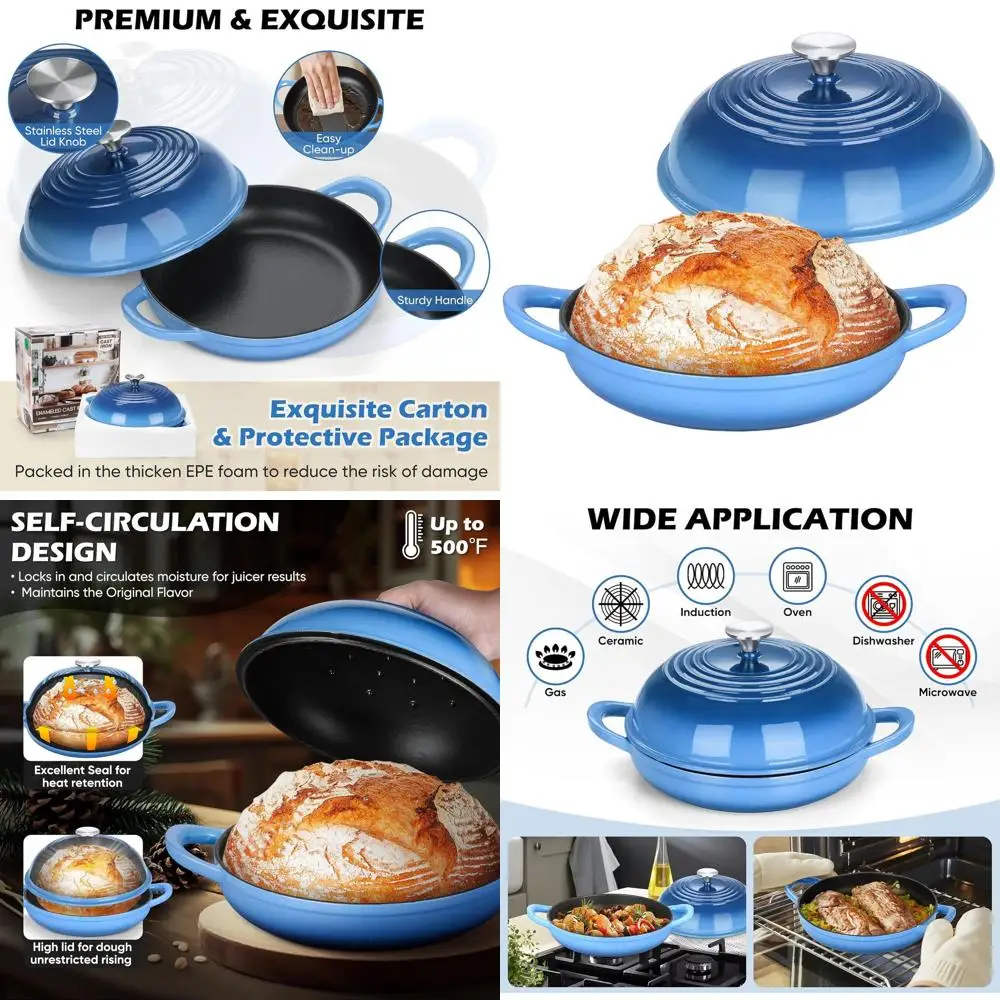 

Эмалированная чугунная жаровня (голландская печь), 5,5 л, для выпечки хлеба на закваске, с антипригарным покрытием, выдерживает температуру до 500°C. ° F, синий