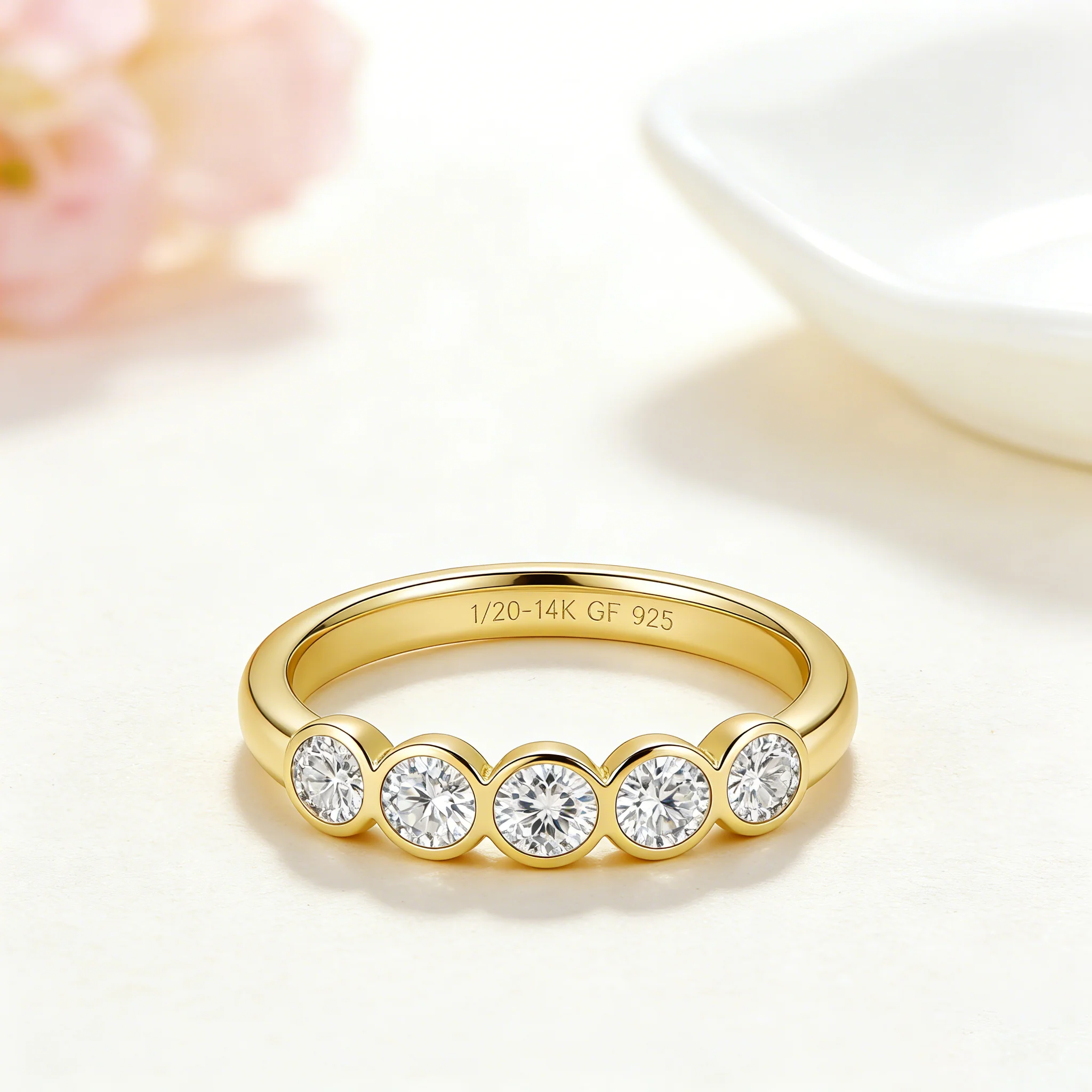 

Sparkling 14K Gold Filled Round Moissanite Stackable Ring 0.1ct-0.2ct 5 Stone Eternity Band for Women Daily Office Wear Jewelry