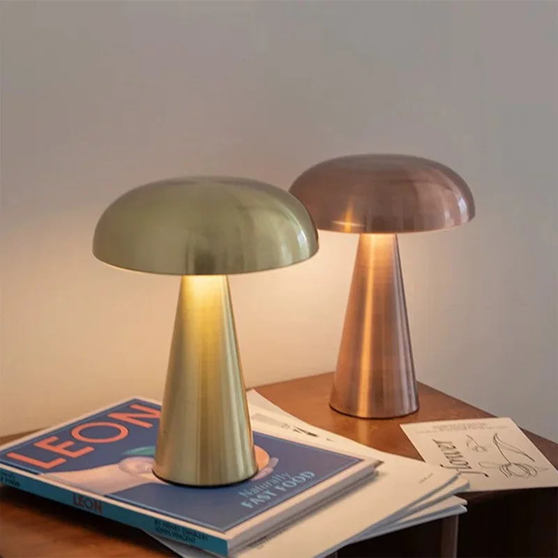 

Retro Table Lamp Mushroom Led Night Light Rechargeable Desk Lamp Touch Sensor Reading Lights For Bedroom Restaurant Decoration